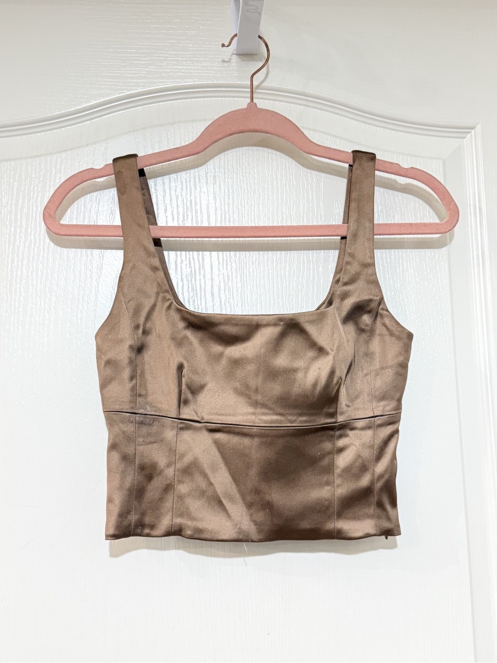 Wilfred Satin Square-Neck Cropped Tank Top in Brown